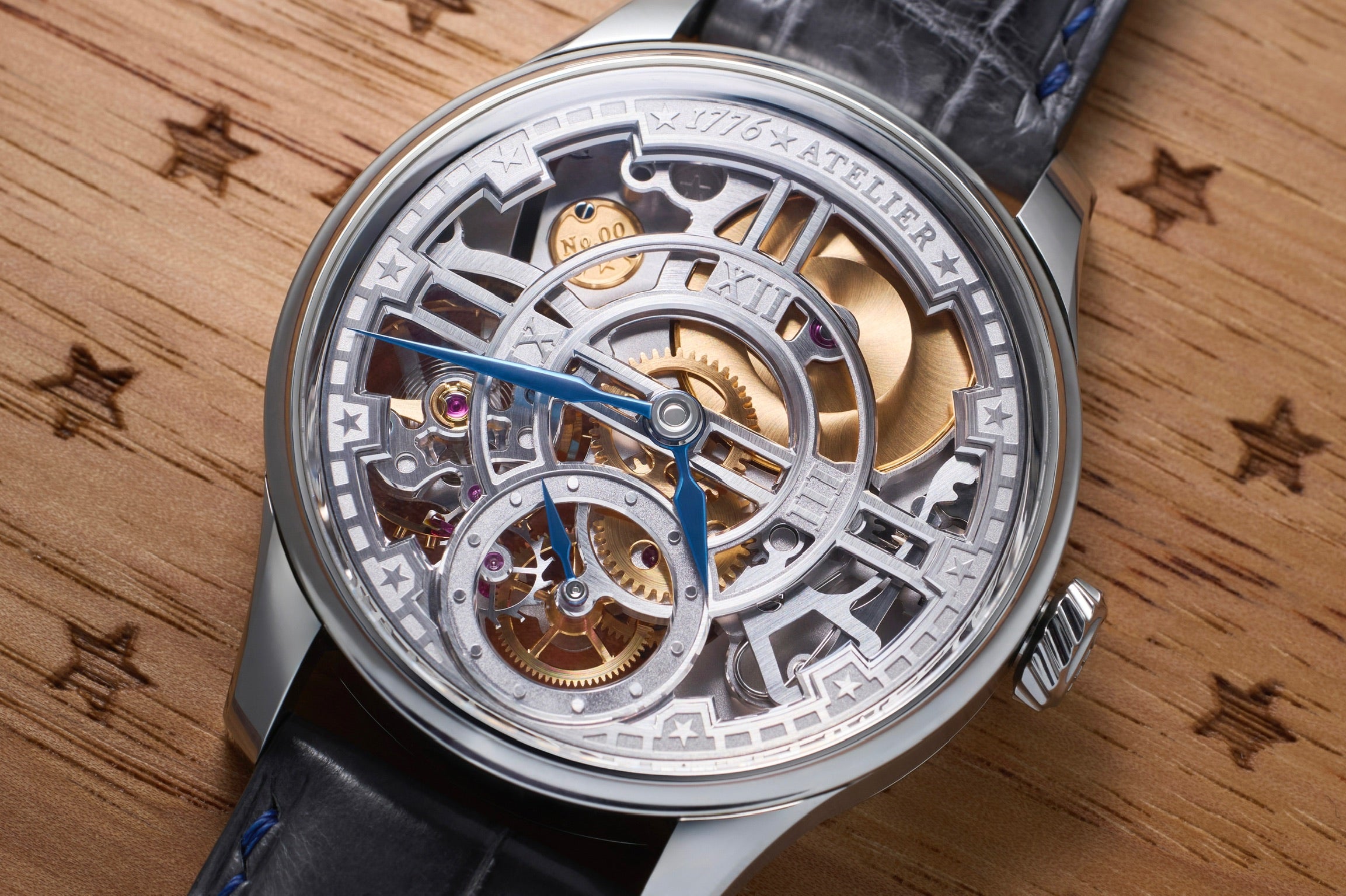 Montpelier — openworked dial on engraved wood