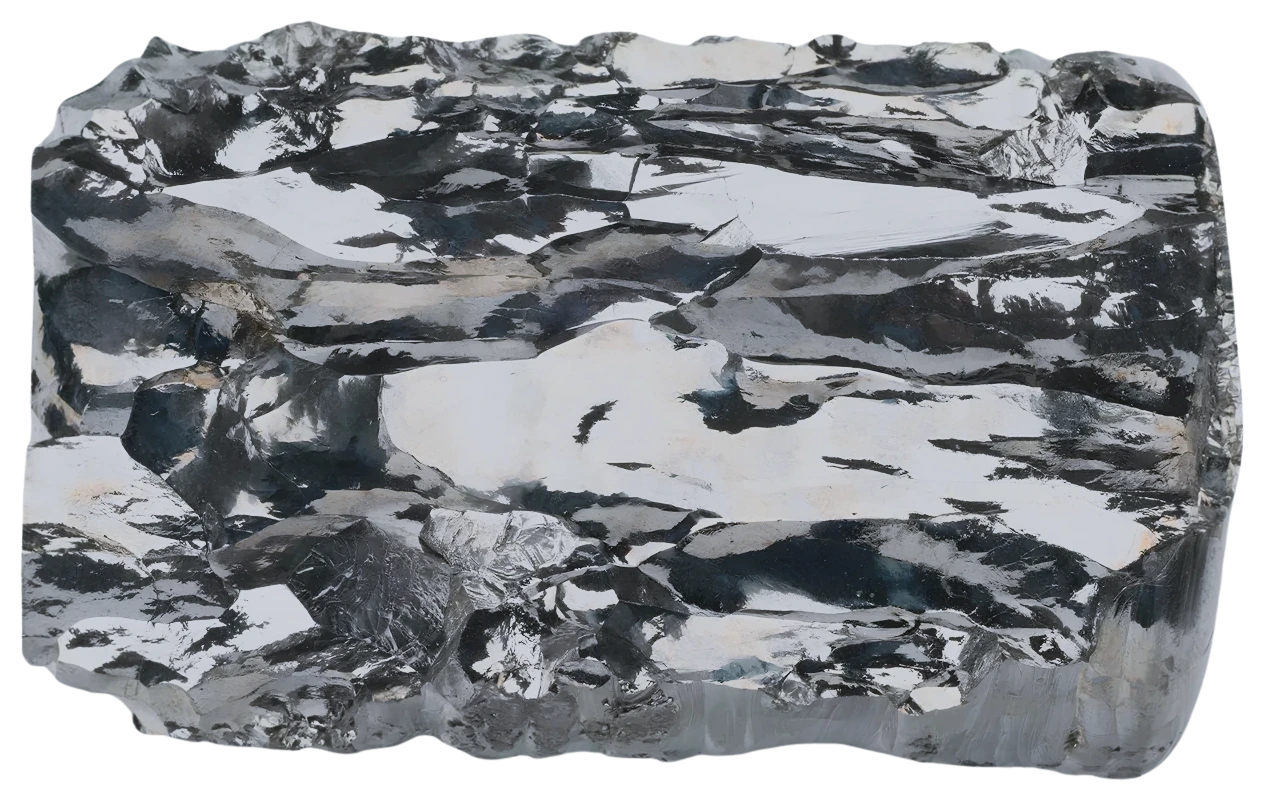 A bar of tantalum, its surface broken into bright crystal faces